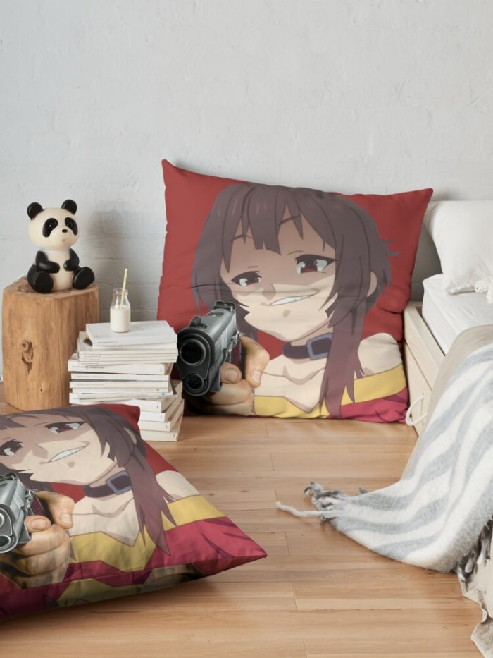 Smug Megumin Gun (Konosuba) Throw Pillow Official Cow Anime Merch