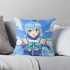 Happy Aqua Konosuba Anime Girl Throw Pillow Official Cow Anime Merch