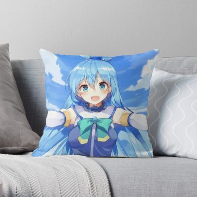 Happy Aqua Konosuba Anime Girl Throw Pillow Official Cow Anime Merch