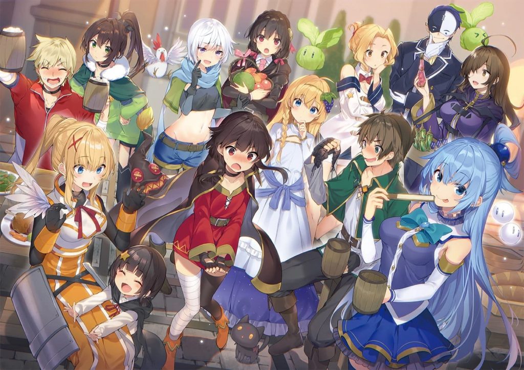 megumin aqua darkness satou kazuma yunyun and 9 more kono subarashii sekai ni shukufuku wo drawn by mishima kurone a8b342a8cb904a26eb1eed794a83ffc9 1 - Konosuba Store