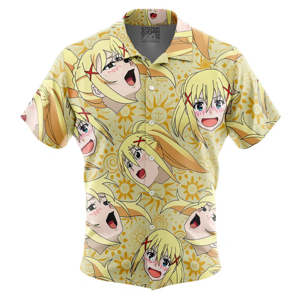 Darkness Konosuba Button Up Hawaiian Shirt FRONT Mockup - Konosuba Store