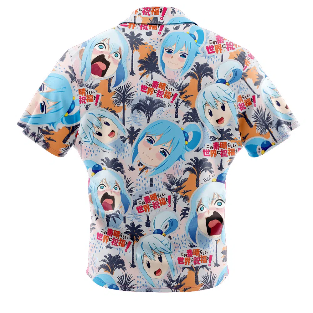 Funny Face Konosuba Button Up Hawaiian Shirt BACK Mockup - Konosuba Store