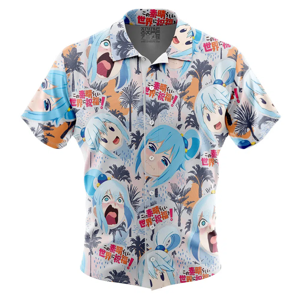 Funny Face Konosuba Button Up Hawaiian Shirt FRONT Mockup - Konosuba Store