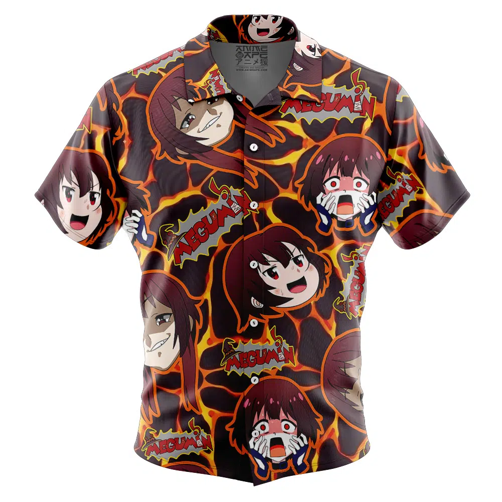 Megumin Konosuba Button Up Hawaiian Shirt FRONT Mockup - Konosuba Store